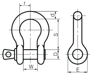 Small Bow Self Colour Shackles to BS 3032 1958 with Type A Pin