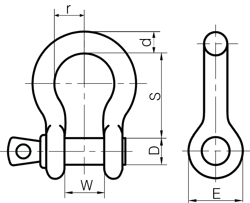 Small Bow Self Colour Shackles to BS 3032 1958 with Type A Pin