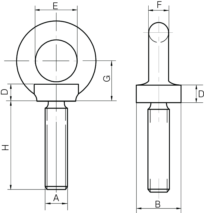 Long Shank Collared Eyebolts to BS 529 Part 1 1944 - Tested & Certified - Metric Thread
