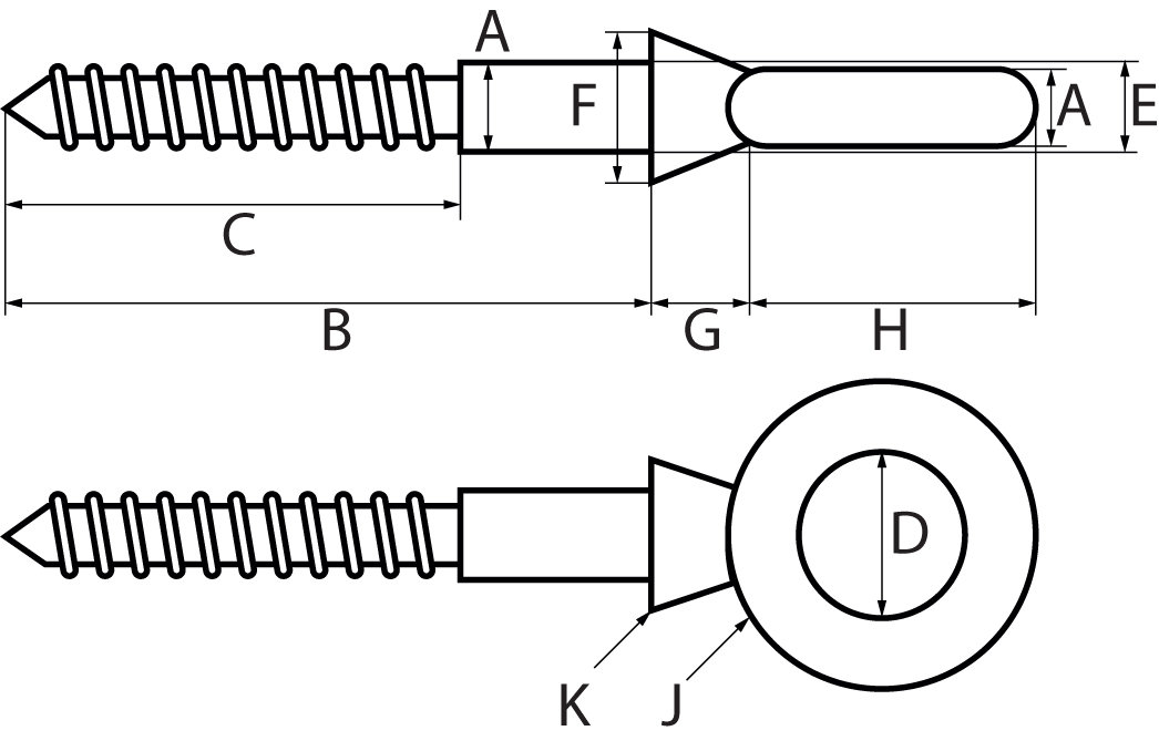 Eyebolt with Lag Thread Woodscrew Thread